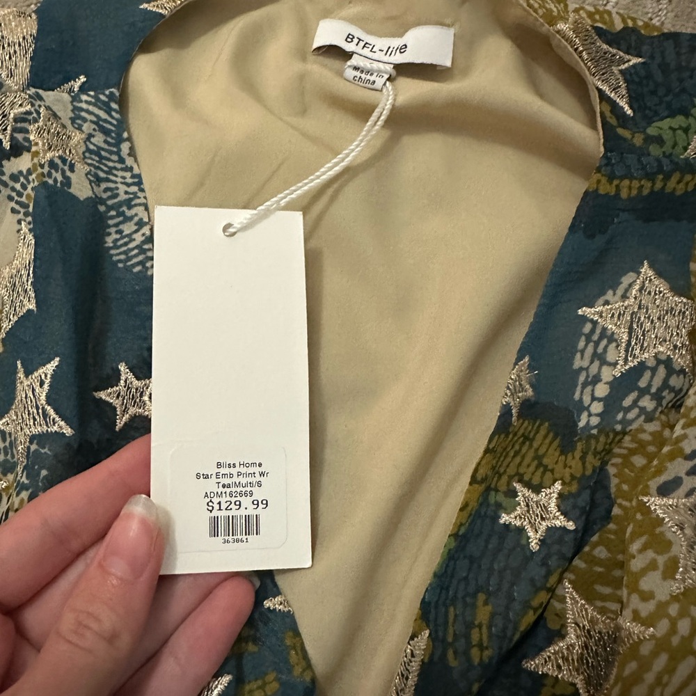 Long Sleeve Crossover Patterned Mini Dress -size S - Picture 3 of 3